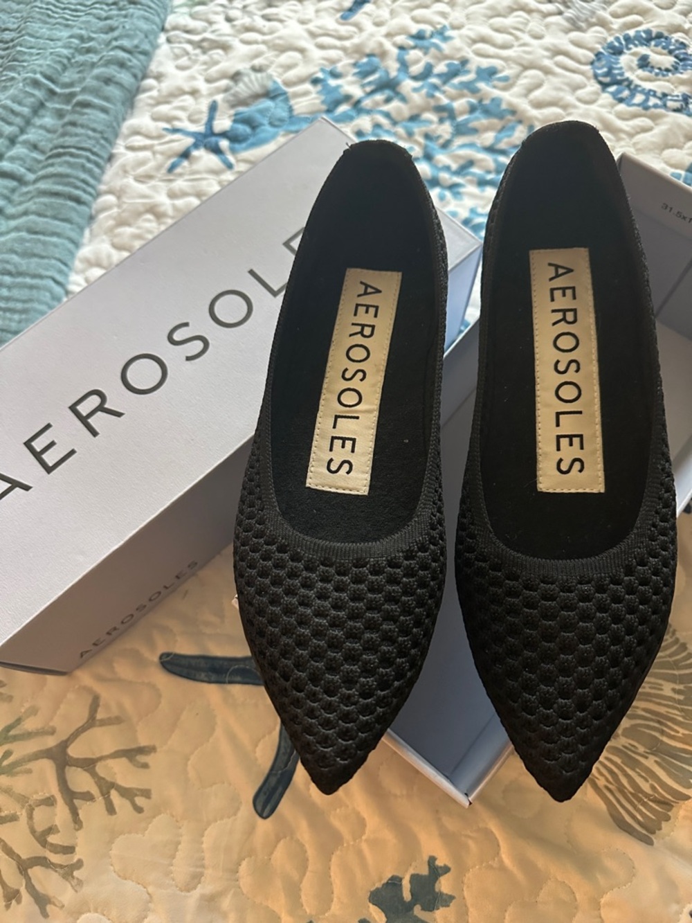 AEROSOLES Black Pointed Knit Slip-Ons